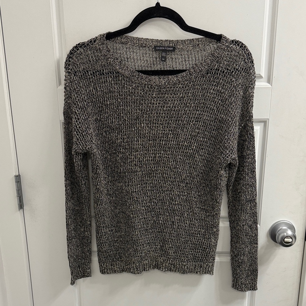 Eileen Fisher‎ Size Small Crochet Grey Linen Wool Blend Sweater